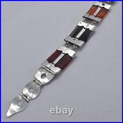 Late 1800 Victorian Antique Scottish Agate Sterling Silver Belt Buckle Bracelet