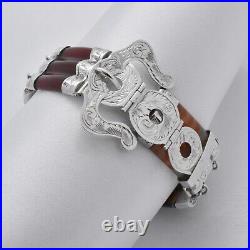 Late 1800 Victorian Antique Scottish Agate Sterling Silver Belt Buckle Bracelet