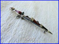 Lge Antique Victorian Scottish Silver, Cairngorm & Agate Dirk Brooch / Kilt Pin