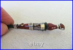 Lge Antique Victorian Scottish Silver, Cairngorm & Agate Dirk Brooch / Kilt Pin