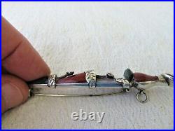 Lge Antique Victorian Scottish Silver, Cairngorm & Agate Dirk Brooch / Kilt Pin