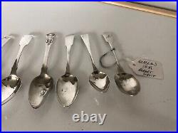 Lot Of 10 Early Scottish Hallmarked Sterling Silver Spoons (144g Combined)