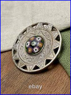 Lush Millefiori Paperweight Scottish Celtic Brooch Pin Solid 925 Sterling Silver