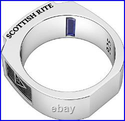 Men's 8mm 0.925 Sterling Silver Scottish Rite Synthetic Sapphire Masonic Ring