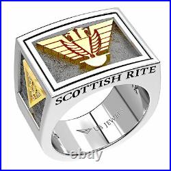 Men's Scottish Rite 0.925 Sterling Silver and 14k Yellow Gold Masonic Ring