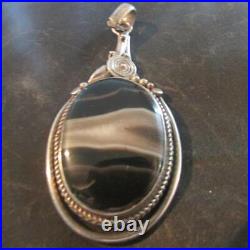 Modernist Solid Silver & Scottish Banded Agate Pendant