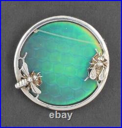 NORMAN GRANT Hologram Bee Honeycomb Brooch Hallmark Scottish Sterling Silver