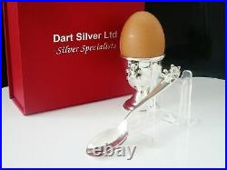 New Boxed Scottish Sterling Silver TEDDY Egg Cup & Spoon, Christening Gift