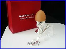 New Boxed Scottish Sterling Silver TEDDY Egg Cup & Spoon, Christening Gift