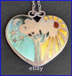 Norman Grant Night And Day Sterling Silver Enamel Heart Pendant Scottish