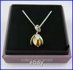 Ola Gorie Silver & 9ct Gold Clova Flower Pendant 16 Wire Scottish Box