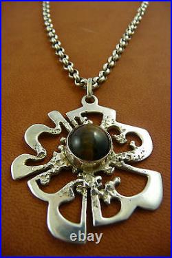 Ola Gorie Silver Pendant 20 Chain Tigers Eye 1973 Scottish