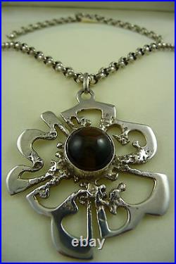 Ola Gorie Silver Pendant 20 Chain Tigers Eye 1973 Scottish