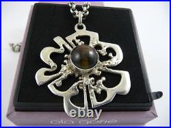 Ola Gorie Silver Pendant 20 Chain Tigers Eye 1973 Scottish