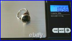 Old Scottish Antique Vintage Sterling Silver & Moss Agate Heavy Thick Wide Ring