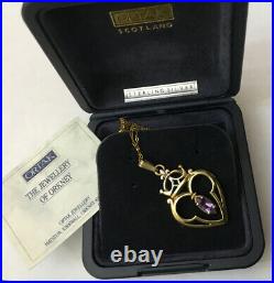 Ortak Orkney Scottish Sterling Silver Gilt Celtic Luckenbooth Amethyst Pendant