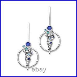 Ortak Scottish Jewellery Dröfn Sterling Silver & Blue Enamel Hoop Drop Earrings