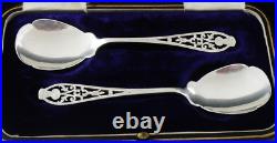 Pair Cased Sterling Silver Scottish Thistle Jam Preserve Spoons, Sheffield 1921