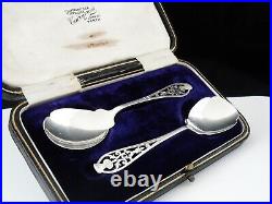 Pair Cased Sterling Silver Scottish Thistle Jam Preserve Spoons, Sheffield 1921