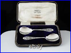 Pair Cased Sterling Silver Scottish Thistle Jam Preserve Spoons, Sheffield 1921