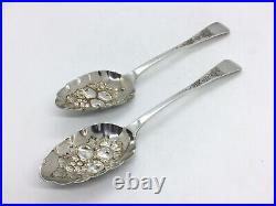 Pair Of Georgian Scottish Solid Sterling Silver Bright Cut Berry Table Spoons