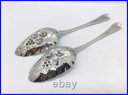 Pair Of Georgian Scottish Solid Sterling Silver Bright Cut Berry Table Spoons