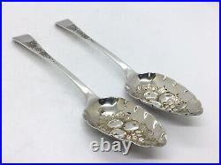 Pair Of Georgian Scottish Solid Sterling Silver Bright Cut Berry Table Spoons