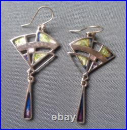 Pat Cheney Enamel Earrings Attractive Scottish Sterling Silver Art Deco c1980s Pat Cheney Enamel Earrings Attractive Scottish Sterling Silver Art Deco c1980s