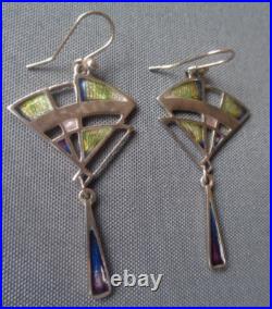 Pat Cheney Enamel Earrings Attractive Scottish Sterling Silver Art Deco c1980s