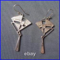 Pat Cheney Enamel Earrings Attractive Scottish Sterling Silver Art Deco c1980s