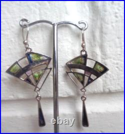 Pat Cheney Enamel Earrings Attractive Scottish Sterling Silver Art Deco c1980s