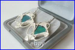Pat Cheney Scottish Silver Art Nouveau Earrings With John Ditchfield Glass Boxed