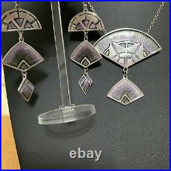 Pat Cheney Scottish Silver & Enamel Art Deco Earrings & Necklace Vintage (39)