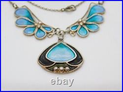 Pat Cheney Scottish Sterling Silver Art Nouveau Style Enamel Necklace Vintage