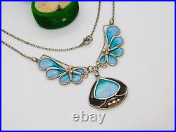 Pat Cheney Scottish Sterling Silver Art Nouveau Style Enamel Necklace Vintage