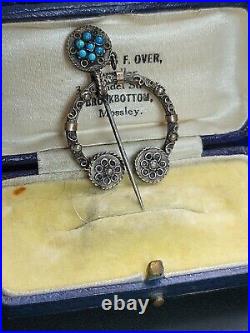 RARE? Antique Georgian Silver Penannular Kilt Pin With Turquoise 5.2g
