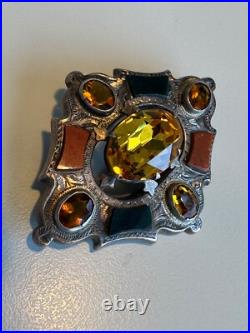 Rare Antique Scottish Silver Agate, Pebble, Citrine, Brooch Pin Circa 1880s