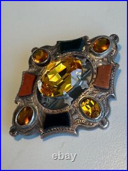 Rare Antique Scottish Silver Agate, Pebble, Citrine, Brooch Pin Circa 1880s