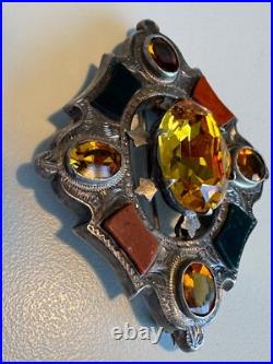 Rare Antique Scottish Silver Agate, Pebble, Citrine, Brooch Pin Circa 1880s