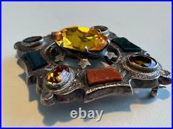 Rare Antique Scottish Silver Agate, Pebble, Citrine, Brooch Pin Circa 1880s