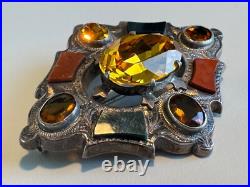 Rare Antique Scottish Silver Agate, Pebble, Citrine, Brooch Pin Circa 1880s