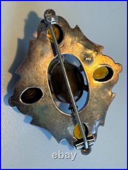 Rare Antique Scottish Silver Agate, Pebble, Citrine, Brooch Pin Circa 1880s