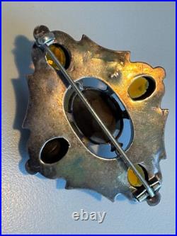 Rare Antique Scottish Silver Agate, Pebble, Citrine, Brooch Pin Circa 1880s