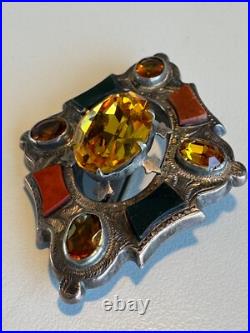 Rare Antique Scottish Silver Agate, Pebble, Citrine, Brooch Pin Circa 1880s