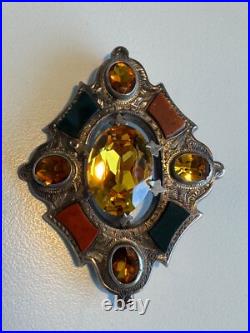 Rare Antique Scottish Silver Agate, Pebble, Citrine, Brooch Pin Circa 1880s