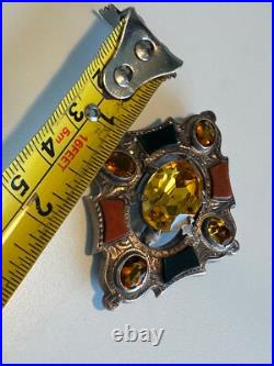 Rare Antique Scottish Silver Agate, Pebble, Citrine, Brooch Pin Circa 1880s