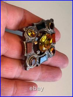Rare Antique Scottish Silver Agate, Pebble, Citrine, Brooch Pin Circa 1880s