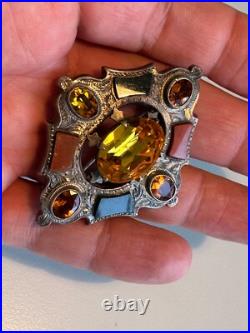 Rare Antique Scottish Silver Agate, Pebble, Citrine, Brooch Pin Circa 1880s