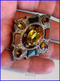 Rare Antique Scottish Silver Agate, Pebble, Citrine, Brooch Pin Circa 1880s