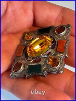Rare Antique Scottish Silver Agate, Pebble, Citrine, Brooch Pin Circa 1880s